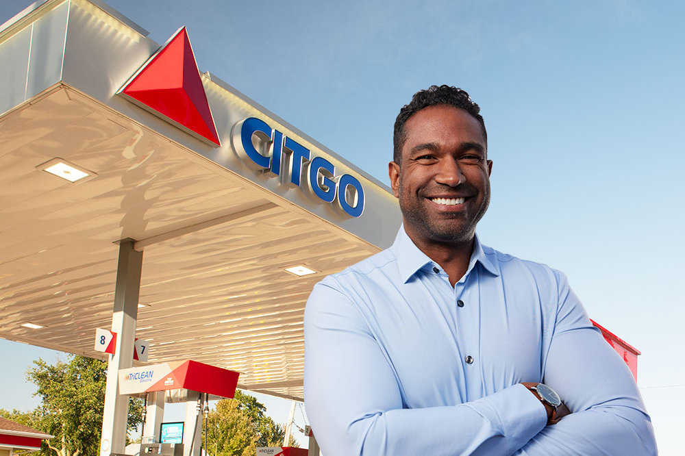 Man standing in front of CITGO station